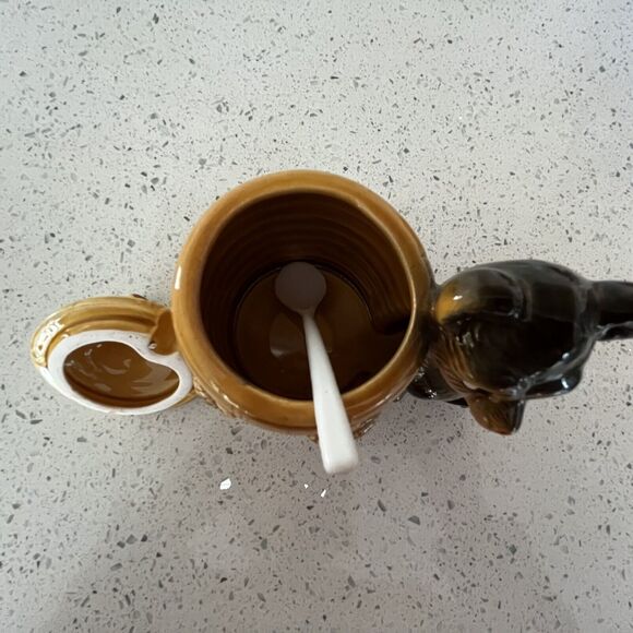 Vintage Kitschy Honey Bear Beehive Honey Ceramic Pot Jar Server w/Spoon - Picture 7 of 8